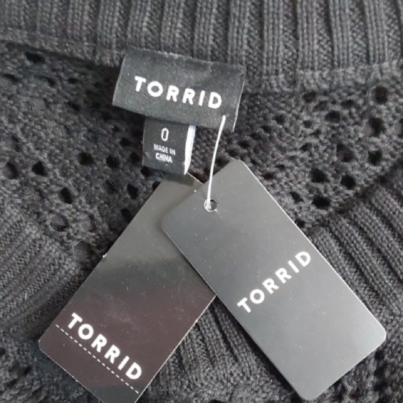 Torrid Black Pointelle Knit Eyelet Pop Over Sweater Crochet Mod Edgy Sz.L - Picture 5 of 6